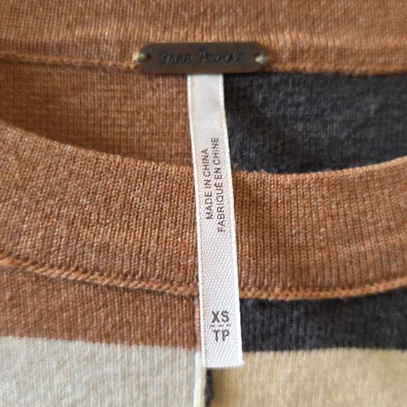 Free People Oversized Gray Beige & Cream Striped Sweater - Picture 3 of 6